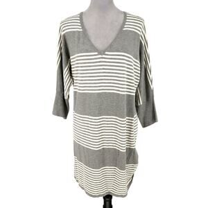 Torrid Sweater 2 Plus Size 2X Gray Ivory Stripe Ruched Side Hem Long Coastal